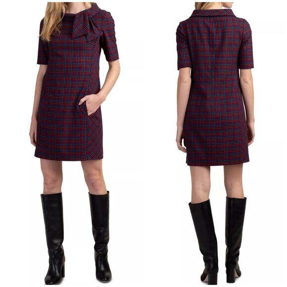 Trina Turk Printed Delilah Tie Collar Houndstooth Dress 2 - Picture 1 of 12